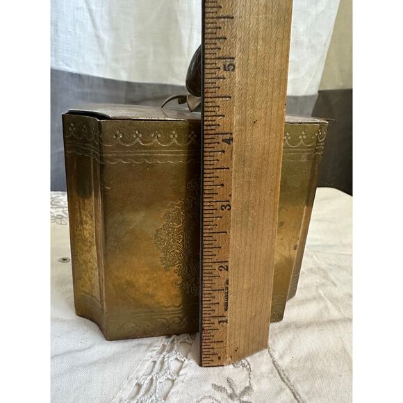 Vintage antique brass jar box lidded engraved trinket 5x4” decorative decor - Picture 10 of 16